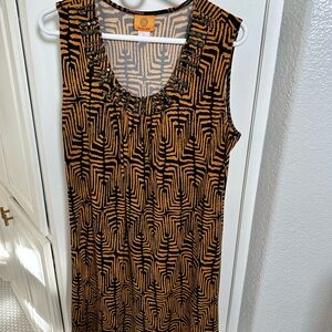 Ruby Rd. Black & Tan Beaded-Neck Midi Dress